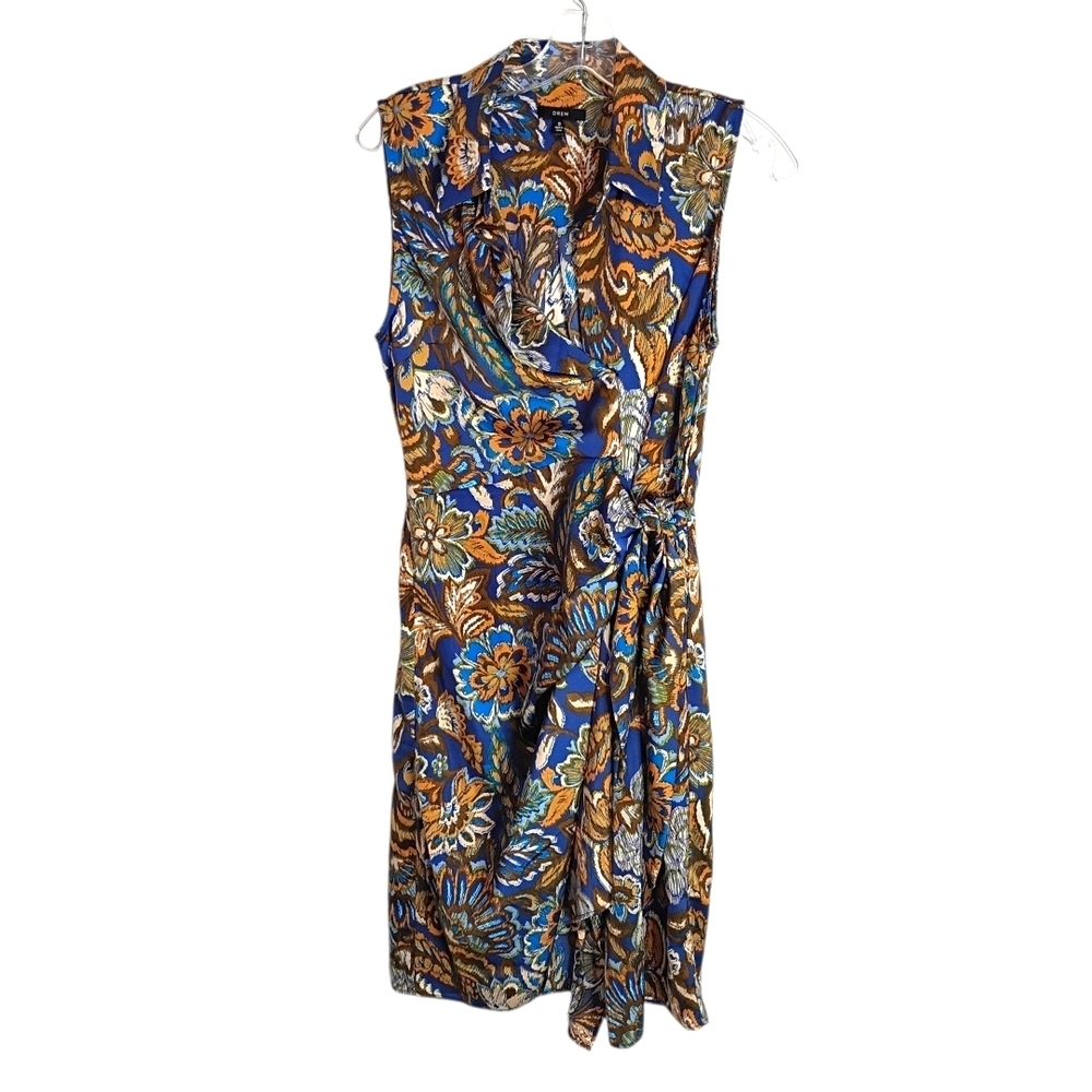 Drew - Floral Sleeveless Dress - Blue and Brown - Size S